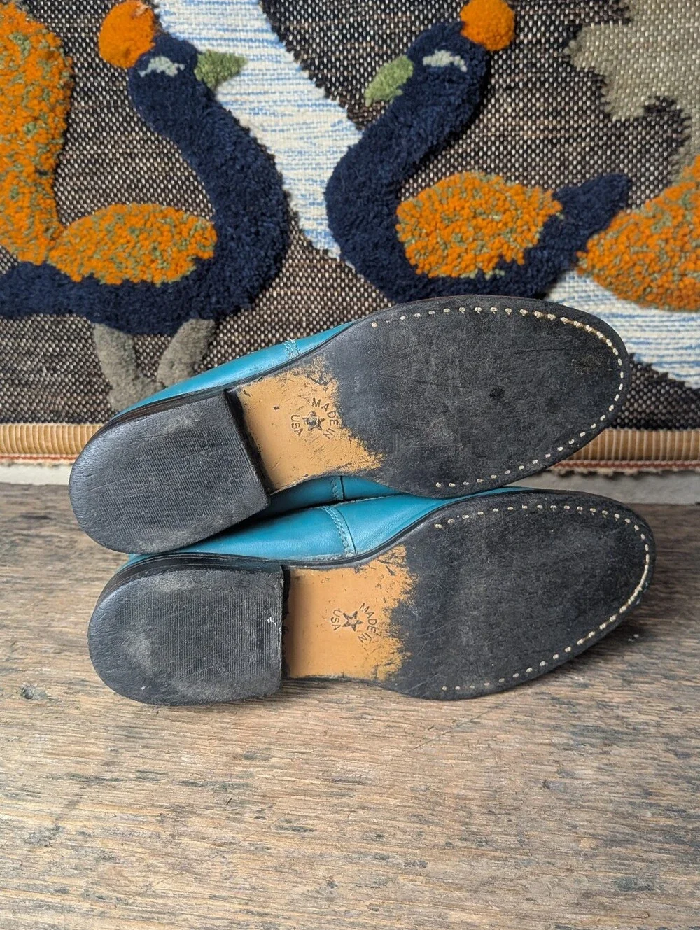 Kids Vintage Teal Roper Style Riding Boots